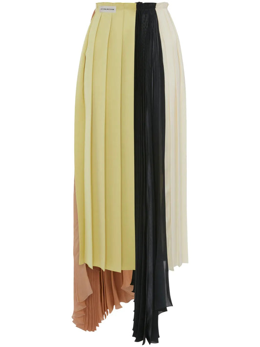 Colour-Block Pleated Asymmetric Skirt