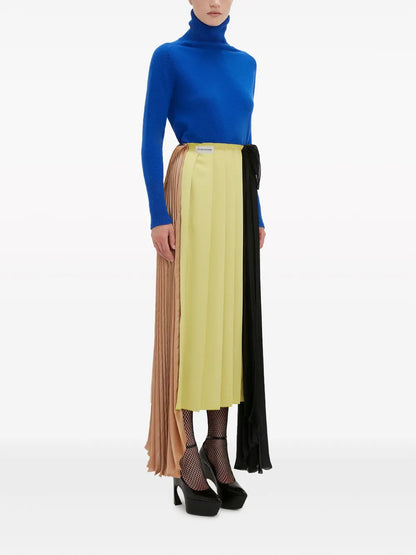 Colour-Block Pleated Asymmetric Skirt