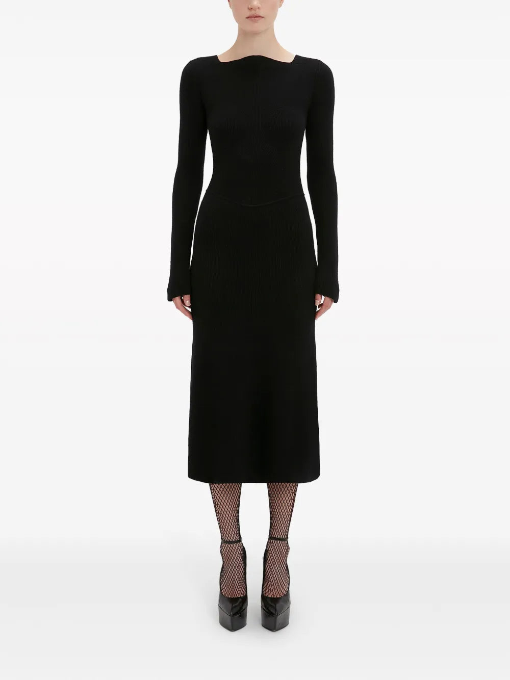 Ribbed Stretch-Wool Midi Dress