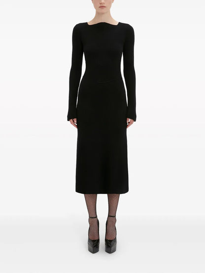 Ribbed Stretch-Wool Midi Dress