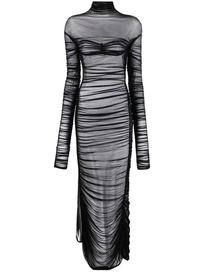 Fishnet Ruched Sheer Maxi Dress