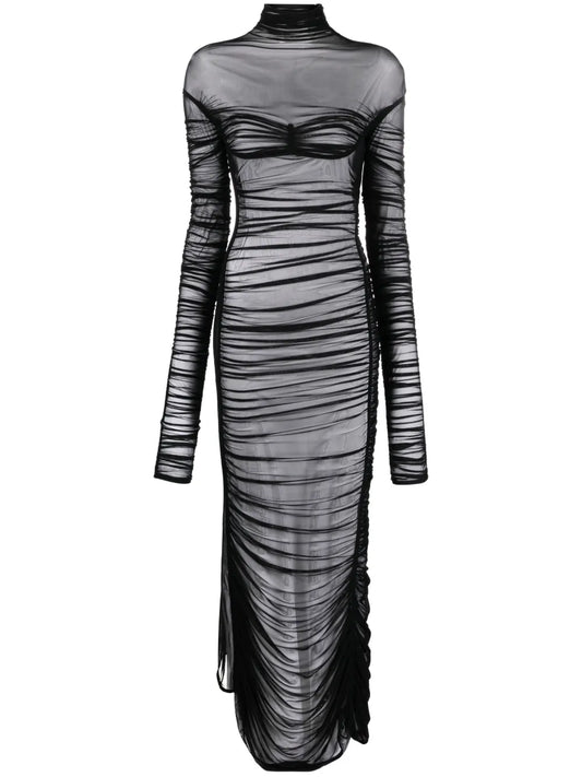 Fishnet Ruched Sheer Maxi Dress