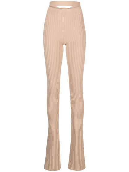 Ribbed-Knit Flared Trousers