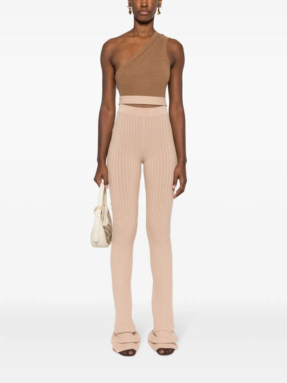 Ribbed-Knit Flared Trousers