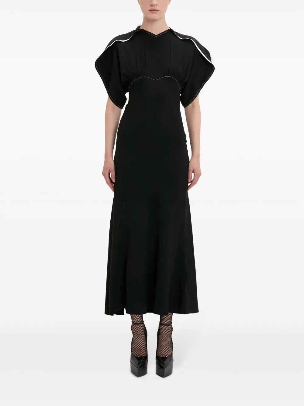 Draped-Sleeve Flared Midi Dress