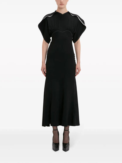 Draped-Sleeve Flared Midi Dress