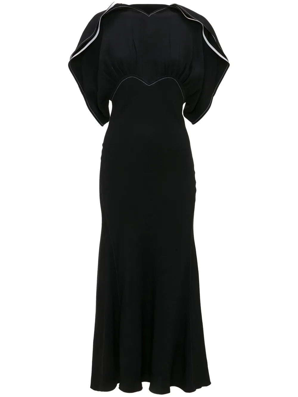 Draped-Sleeve Flared Midi Dress