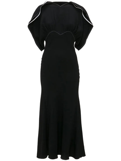 Draped-Sleeve Flared Midi Dress