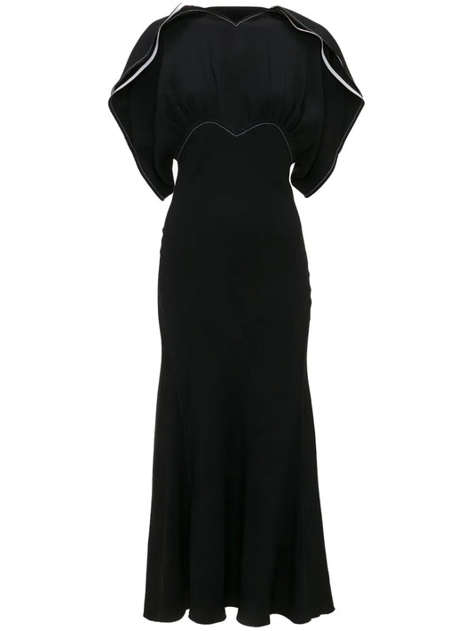 Draped-Sleeve Flared Midi Dress