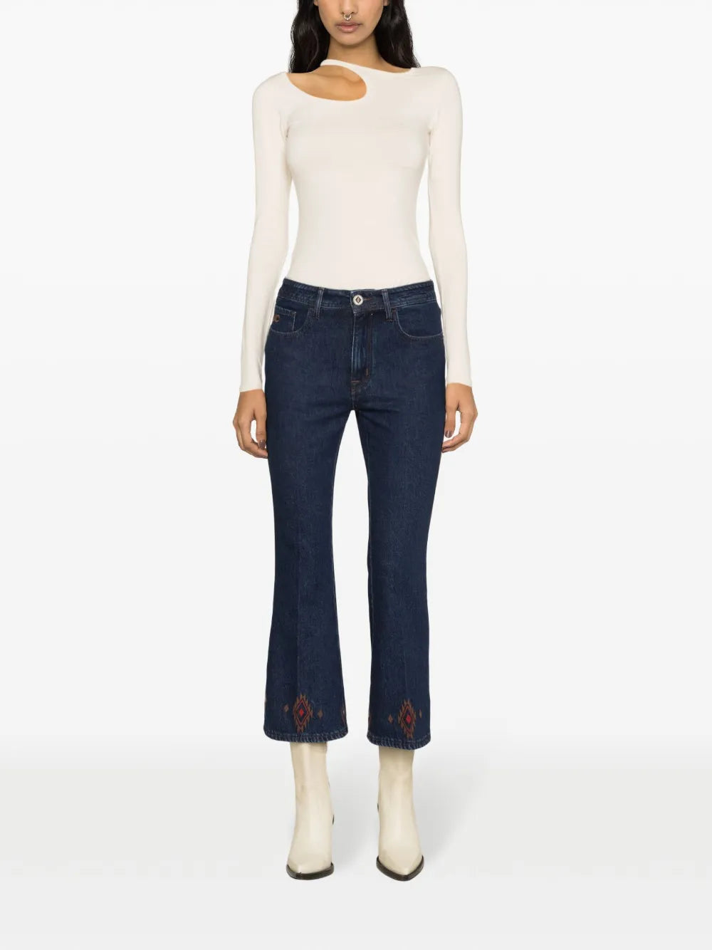 Victoria Embroidered Cropped Jeans