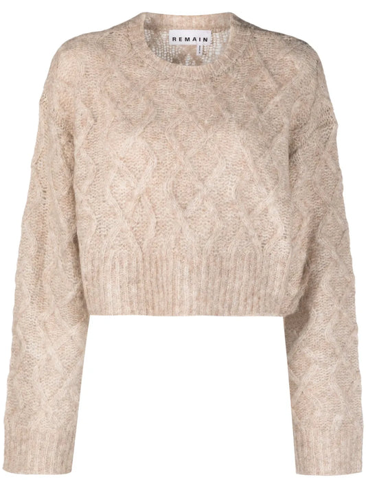 Cable-Knit Cropped Wool Blend Jumper