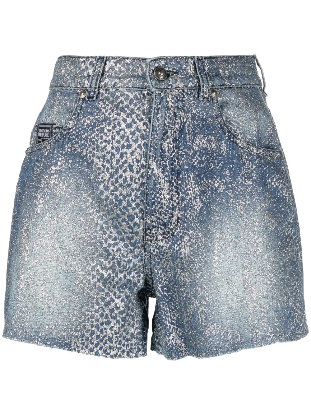 Snakeskin-Effect Denim Shorts
