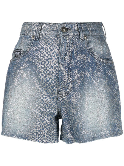 Snakeskin-Effect Denim Shorts