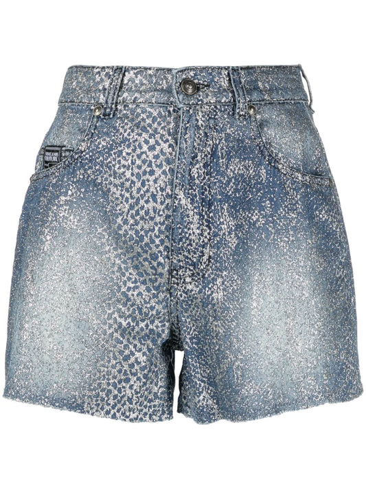 Snakeskin-Effect Denim Shorts