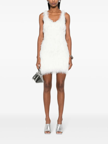 Feather-Embellished Backless Minidress