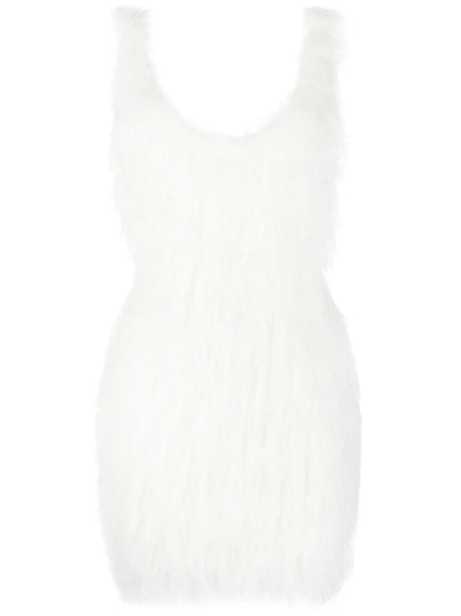 Feather-Embellished Backless Minidress
