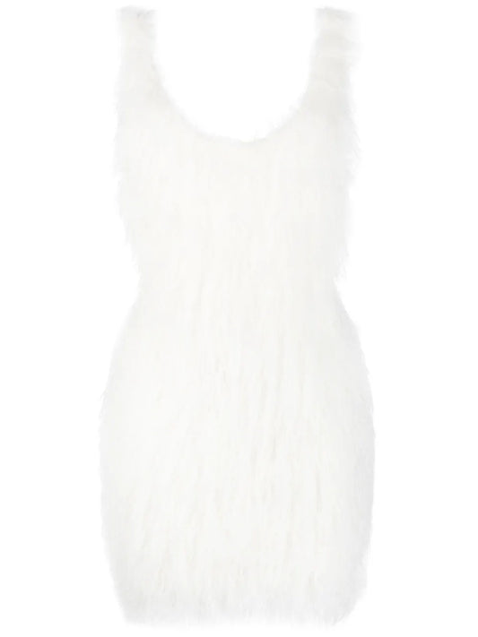 Feather-Embellished Backless Minidress