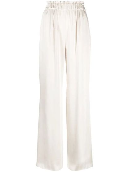 Wide-Leg Smocked-Waistband Trousers