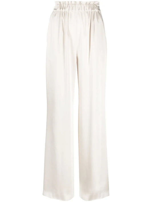 Wide-Leg Smocked-Waistband Trousers