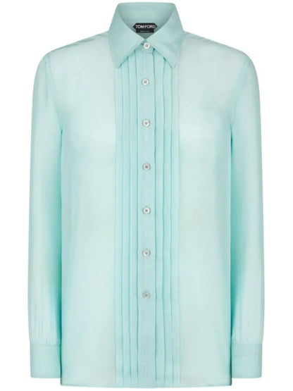 Plissé-Detail Silk Shirt