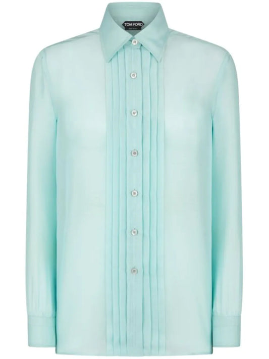 Plissé-Detail Silk Shirt