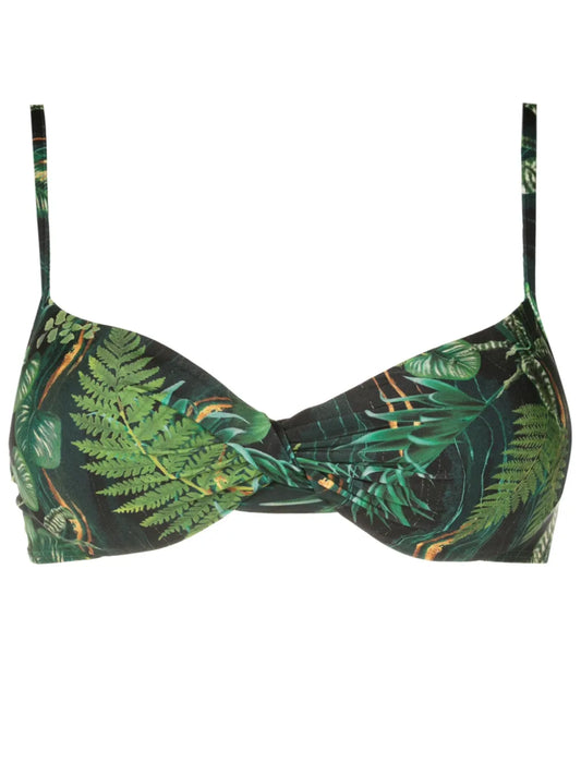 Cassis Leaf-Print Bikini Top