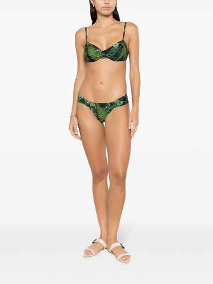 Cassis Leaf-Print Bikini Top