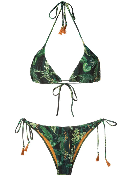 Maya Leaf-Print Triangle Bikini