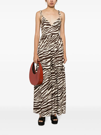 Tie-Fastening Shoulder Silk Maxi Dress