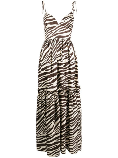 Tie-Fastening Shoulder Silk Maxi Dress