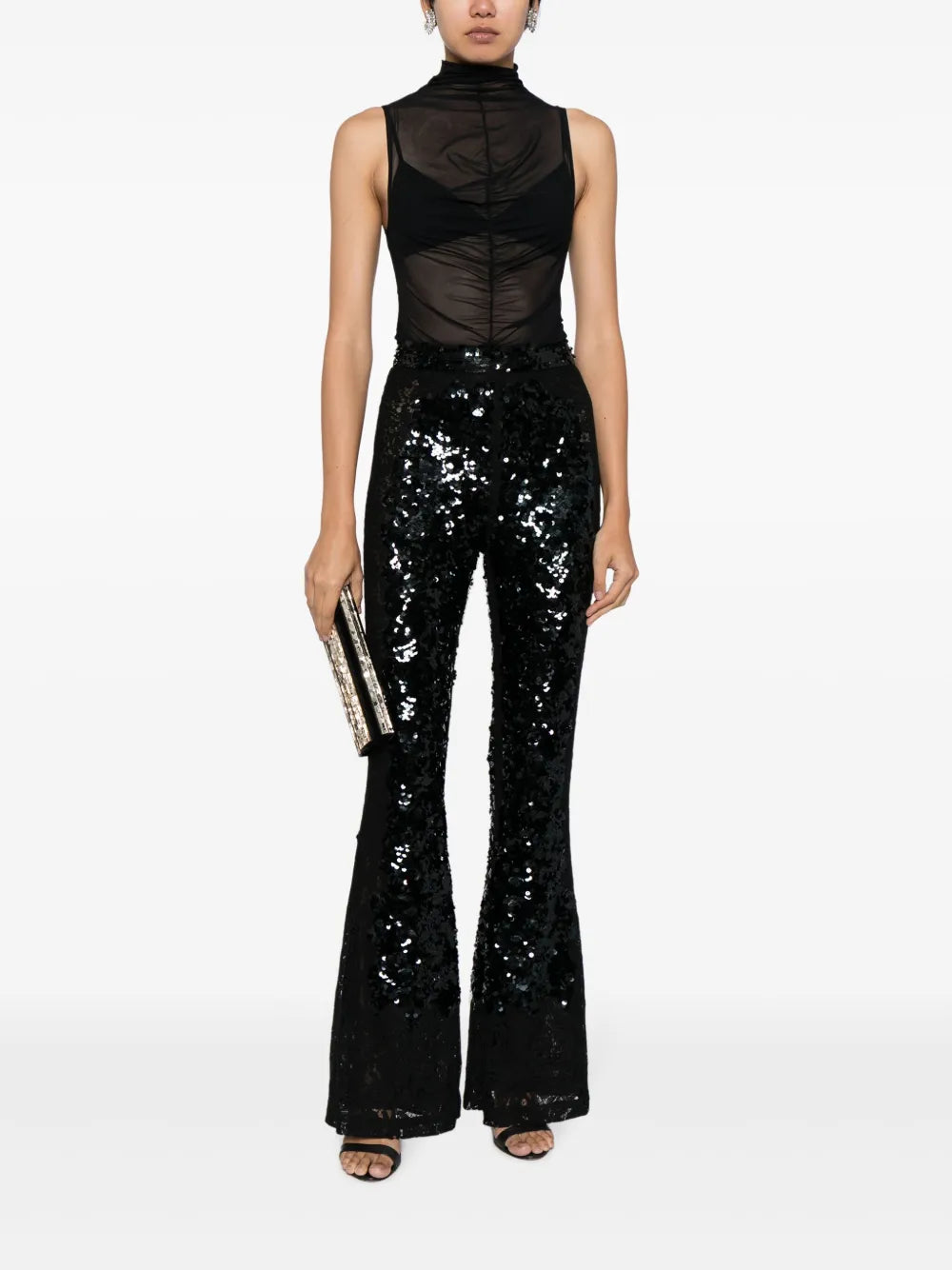 High-Waisted Sequinned Flared Trousers