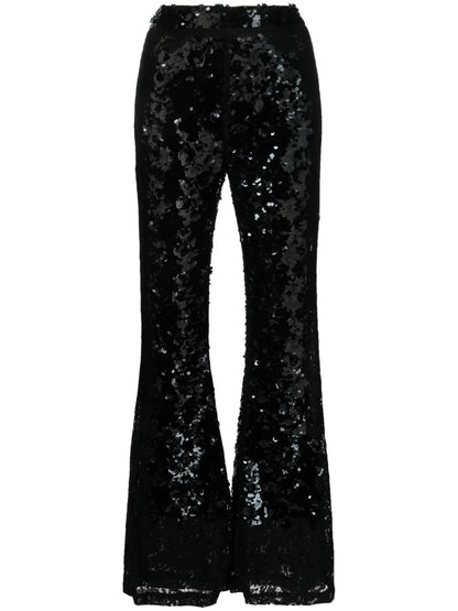 High-Waisted Sequinned Flared Trousers