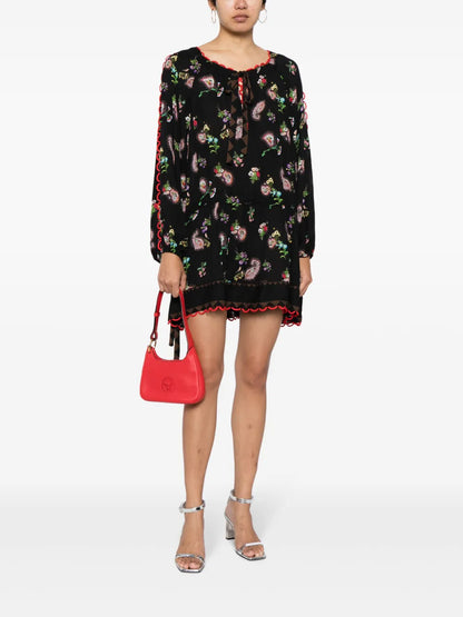 Floral-Print Dropped-Waist Silk Minidress