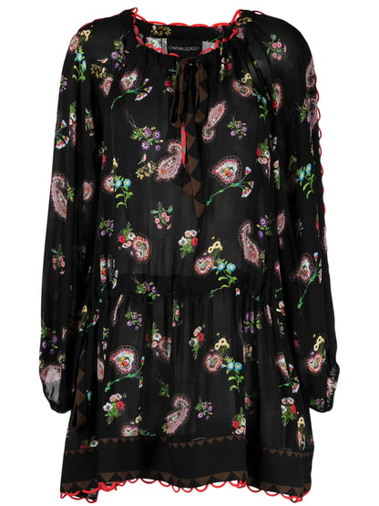 Floral-Print Dropped-Waist Silk Minidress