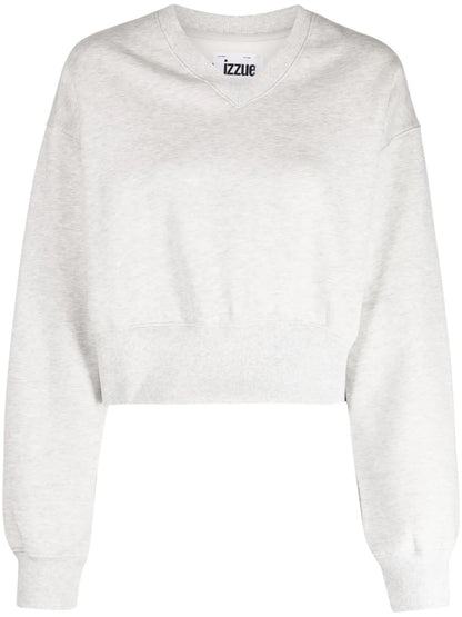 Rhinestone-Embellished V-Neck Sweatshirt