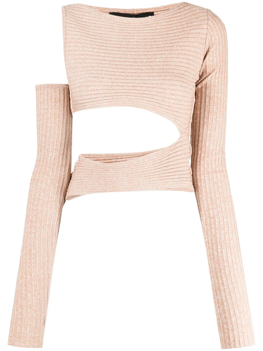 Asymmetric Cut-Out Ribbed Top
