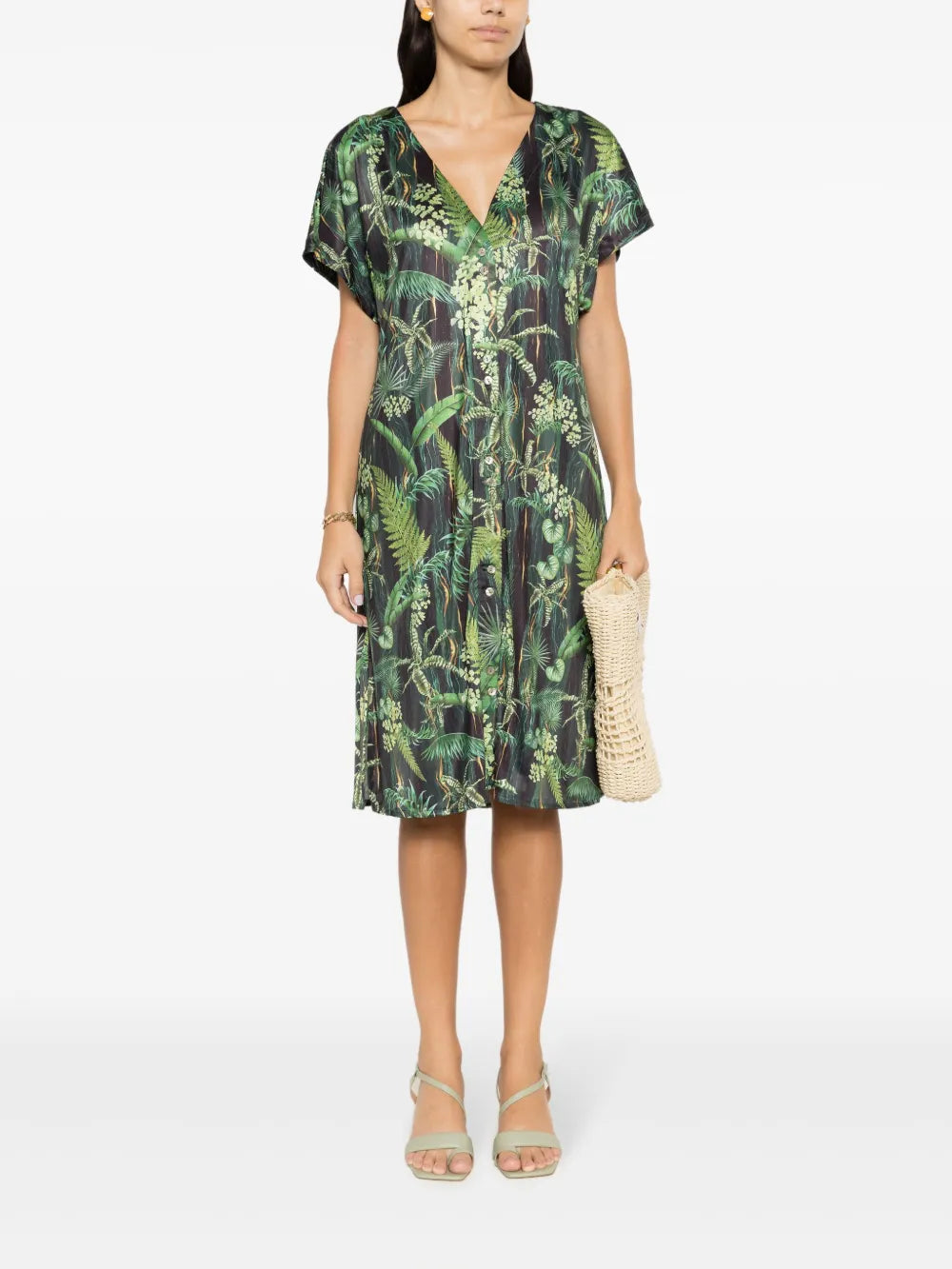 Artemis Leaf-Print Midi Dress