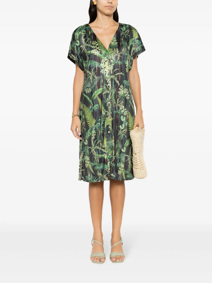 Artemis Leaf-Print Midi Dress