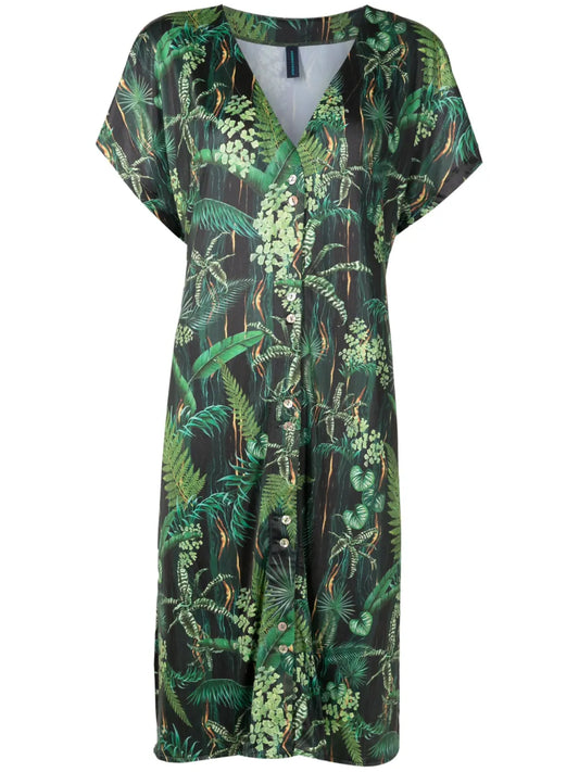 Artemis Leaf-Print Midi Dress