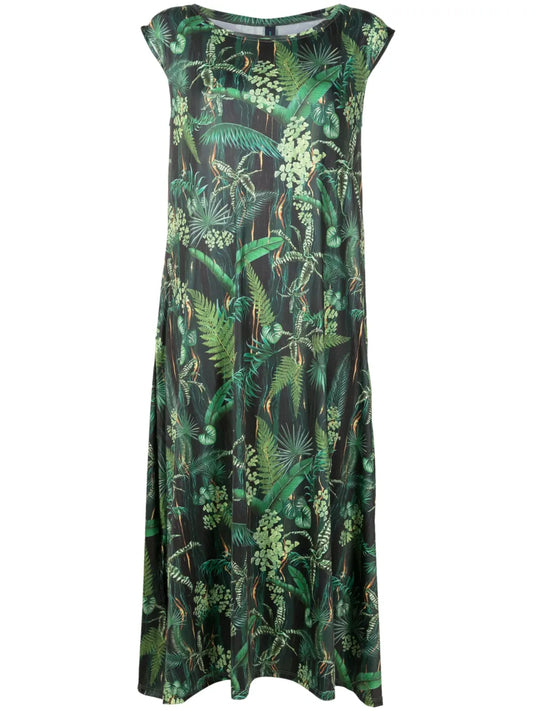 Tie Leaf-Print Midi Dress