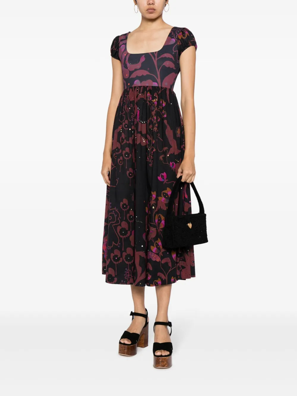 Floral-Print Empire-Line Midi Dress