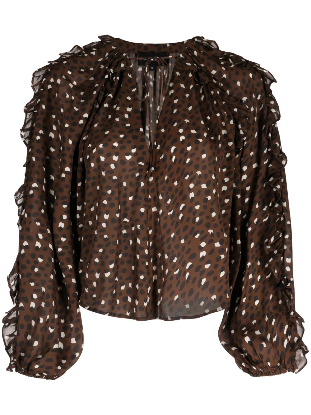 Ruffled Polka-Dot Silk Blouse