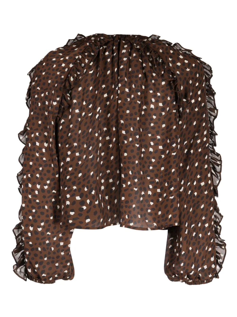 Ruffled Polka-Dot Silk Blouse