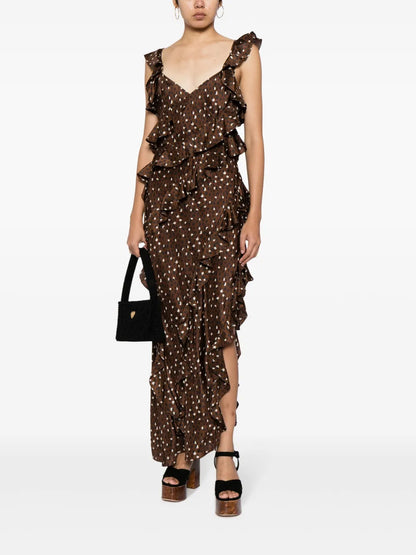 Ruffled Polka-Dot Silk Maxi Dress