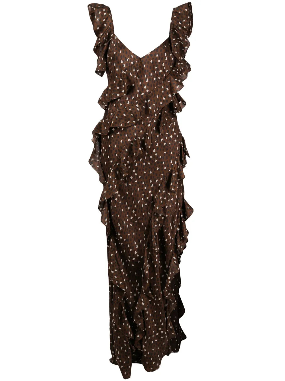 Ruffled Polka-Dot Silk Maxi Dress