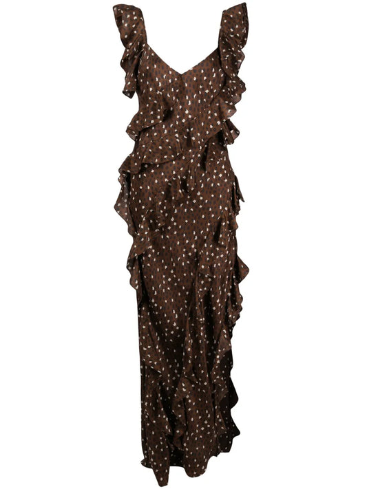 Ruffled Polka-Dot Silk Maxi Dress
