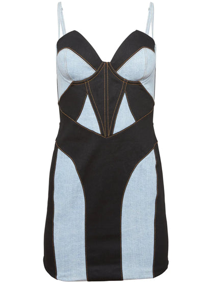 Two-Tone Denim Bustier Dress