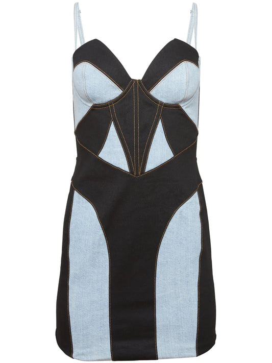 Two-Tone Denim Bustier Dress