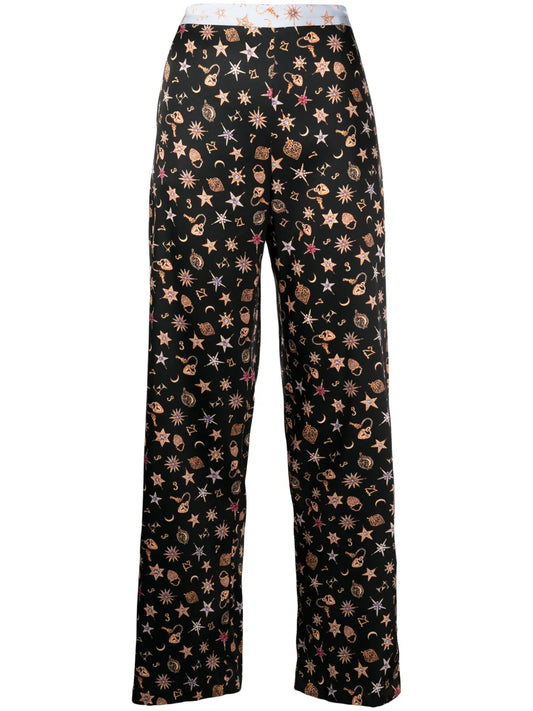 Charm-Print Satin Trousers