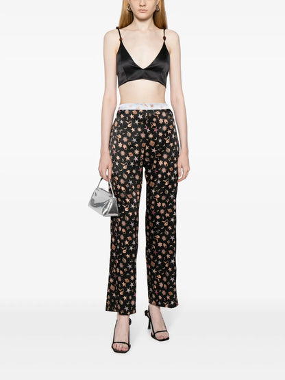 Charm-Print Satin Trousers